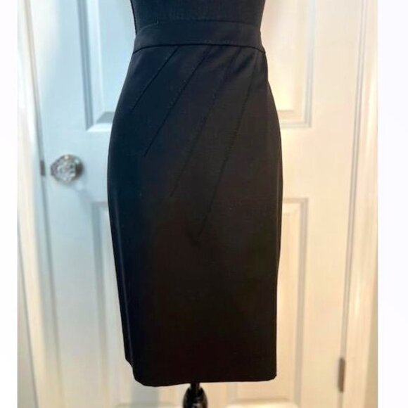 TED BAKER London Black Zaamas Top-Stitch Vented Pencil Skirt–Size 3/US Size 6-8